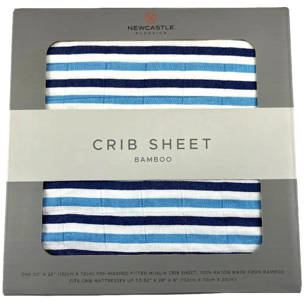 Blue Stripe Bamboo Baby Crib Sheet Fitted Standard Mattress White Boy‎ Newcastle